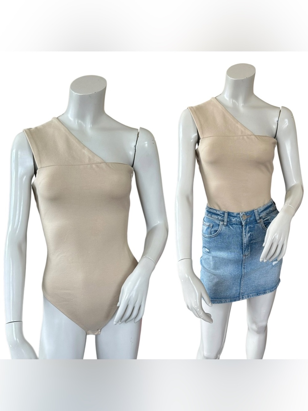 Revolve x Superdown Tan Beige Thick One Shoulder Sleeveless Bodysuit Small